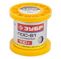 Припой ЗУБР, ПОС 61, проволока, 50г, 1мм