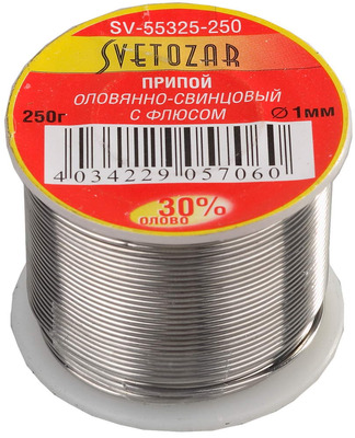 Припой СВЕТОЗАР оловянно-свинцовый, 30% Sn / 70% Pb, 250гр