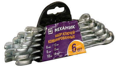 Набор Ключи "МЕХАНИК" комбинированные, оцинкованные, 6-14мм, 6шт