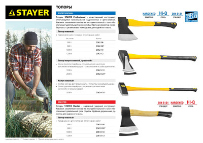 Топор STAYER "STANDARD" кованый, фиберглассовая рукоятка, 0,6кг