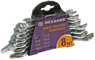 Набор Ключи "МЕХАНИК" рожковые, оцинкованные, 6-19мм, 8шт