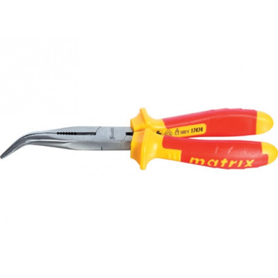 Длинногубцы Insulated 160 мм, изогнутые, двухкомпонентные рукоятки до 1000 В // MATRIX PROFESSIONAL